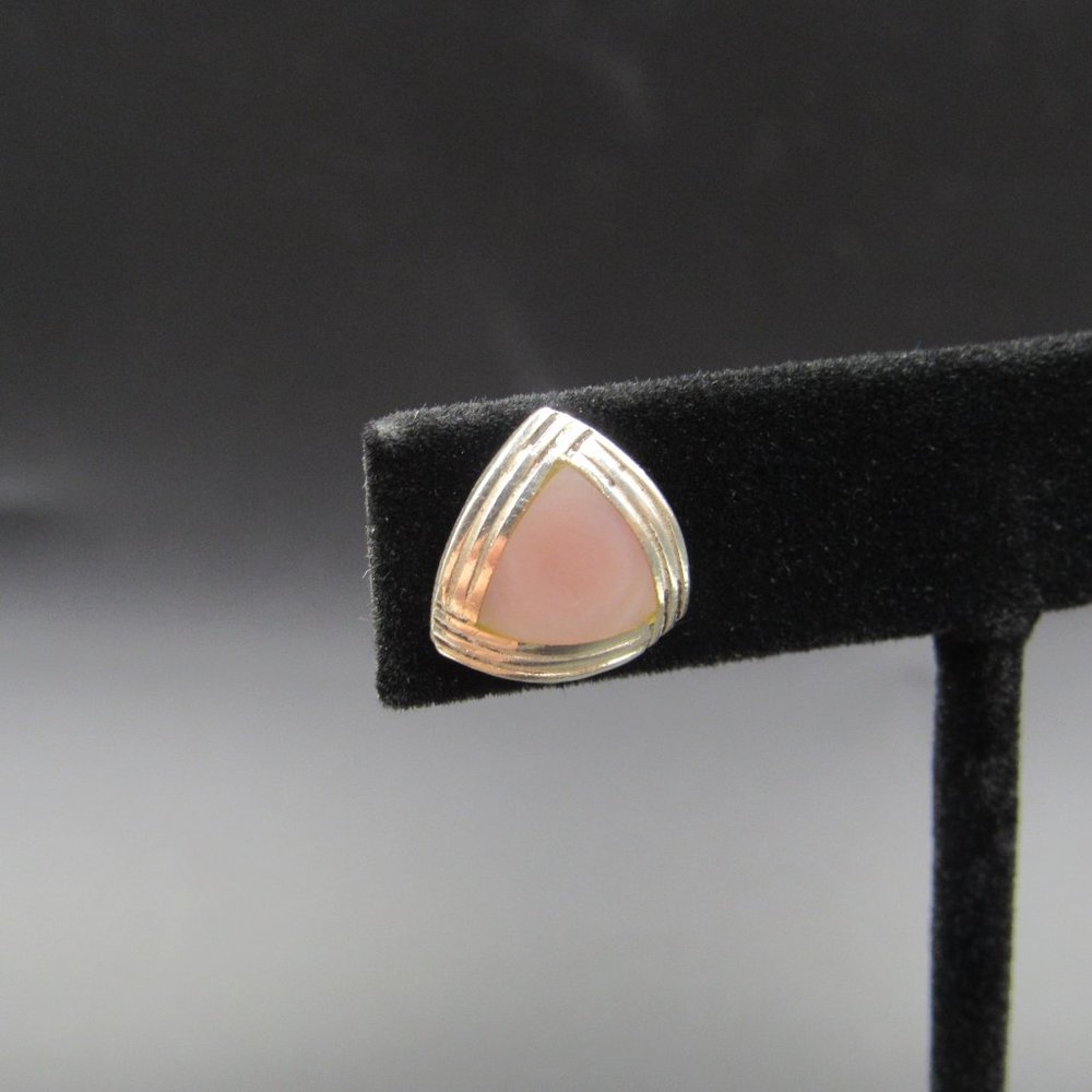 Sterling Silver Triangle Pattern Shell Stud Earri… - image 3